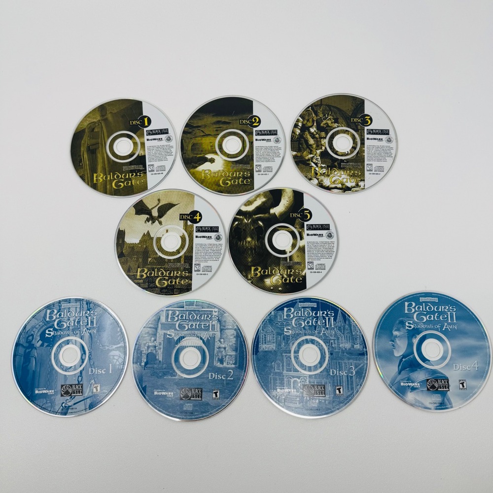 Baldurs Gate 1‎ and 2 Shadows of Amn PC Game Disc Lot 9 Discs BioWare Black Isle